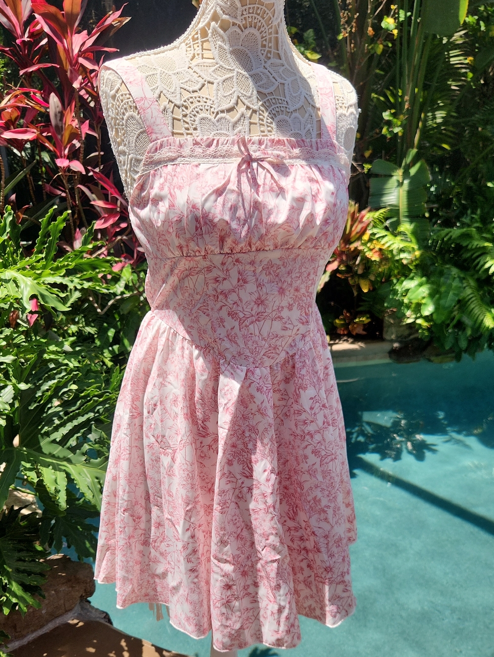 Women's Pink Floral Mini Dress with Delicate Straps